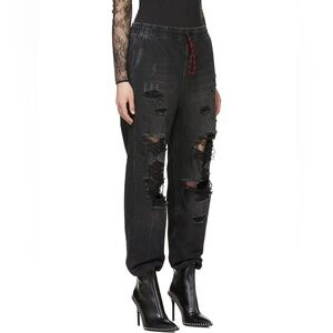 Alexander Wang Black Denim X Distressed Drawstring Jogger